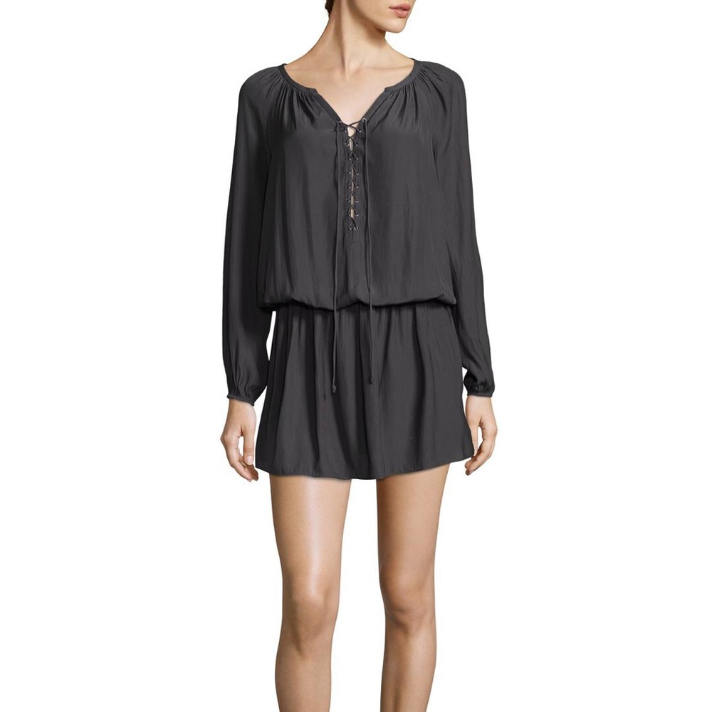 Ramy Brook Black Long-Sleeve Lace-Up Romper Dress